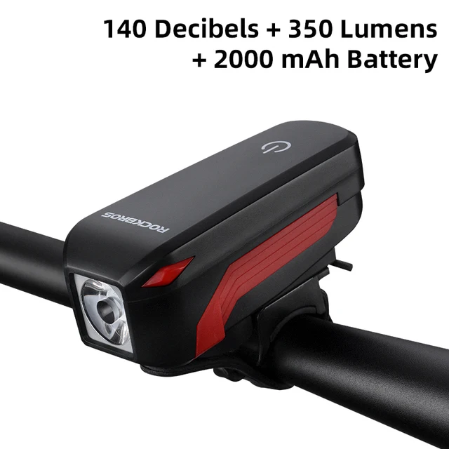 ROCKBROS 140dB Super Loud and Waterproof 350lm of Bicycle Electric Horn bike Bell Bicycle Front LED flashlight