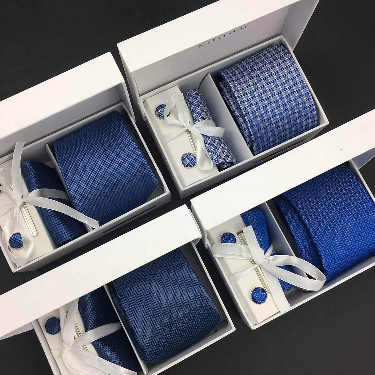 Custom Necktie Pocket Square Cufflinks Tie Bar Assorted Gift Set Maroon Red 100% Silk Jacquard Woven Dot Ties Men Set in Box