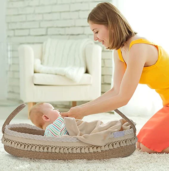 Baby shower gift nursery set with thick pad and cotton cover baby diaper changing basket