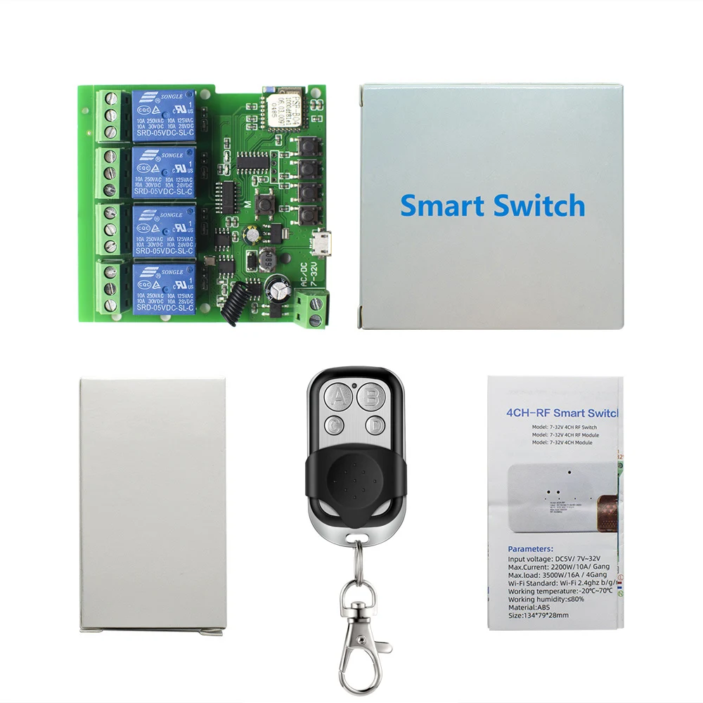  4CH DC 7V-32V 12V 24V RF 433MHz Дистанционное управление eWeLink умный дом Wifi беспроводной модуль переключения ввод самоблокирующийся радиочастотный