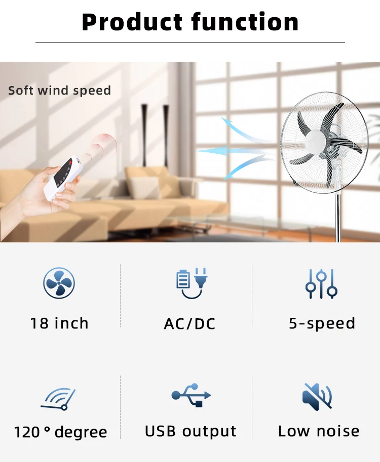 18 inch 12v battery AC DC stand fan china rechargeable fan led lamp