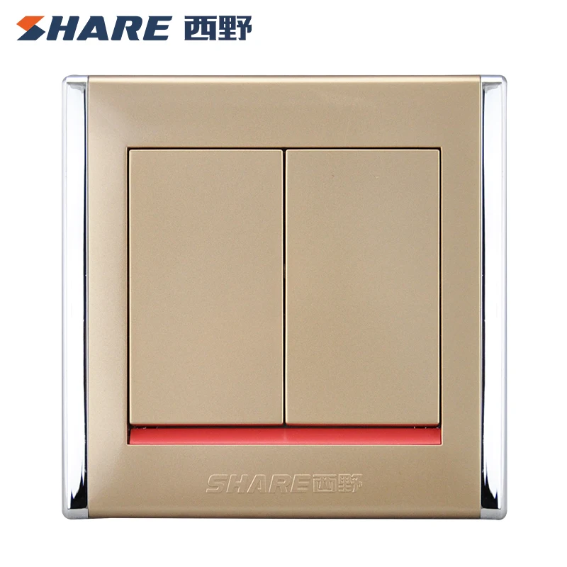 Удельный вес новый дизайн цены по прейскуранту завода-изготовителя переключатель золотой цвет 16A 250V 86*86 мм 2 Gang Way выключатель света Электрический настенный