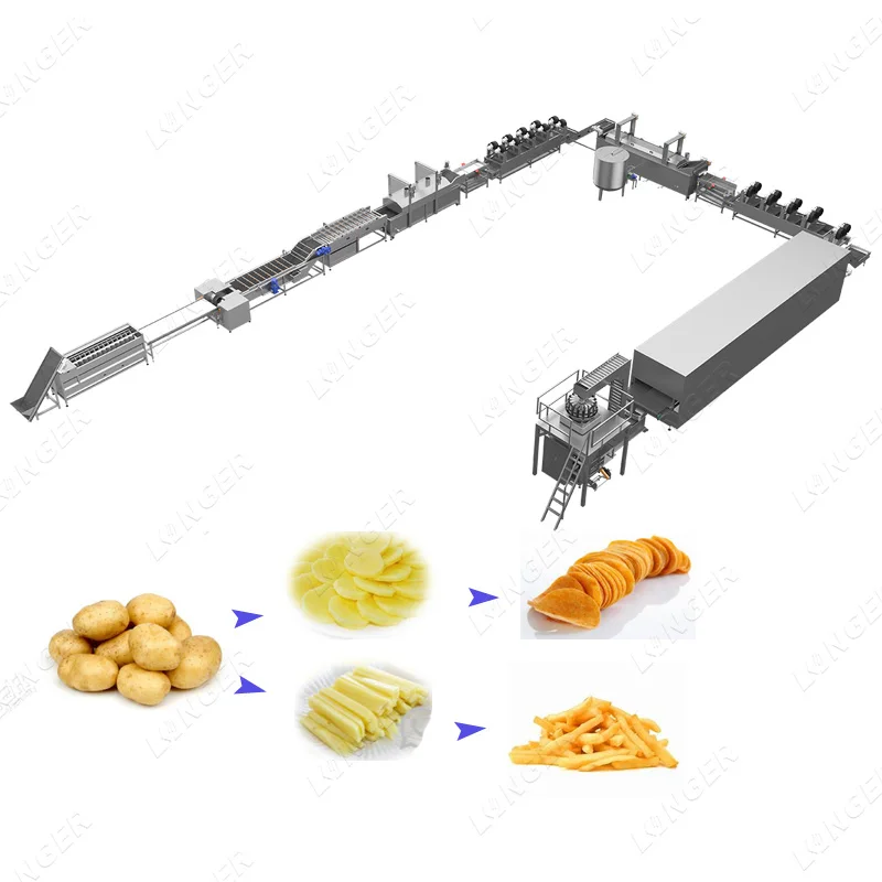 Stainless Steel Factory Price Crisp Finger Chips Frozen French Fries Frying Production Line Potato Chips Making Machine For Sale
