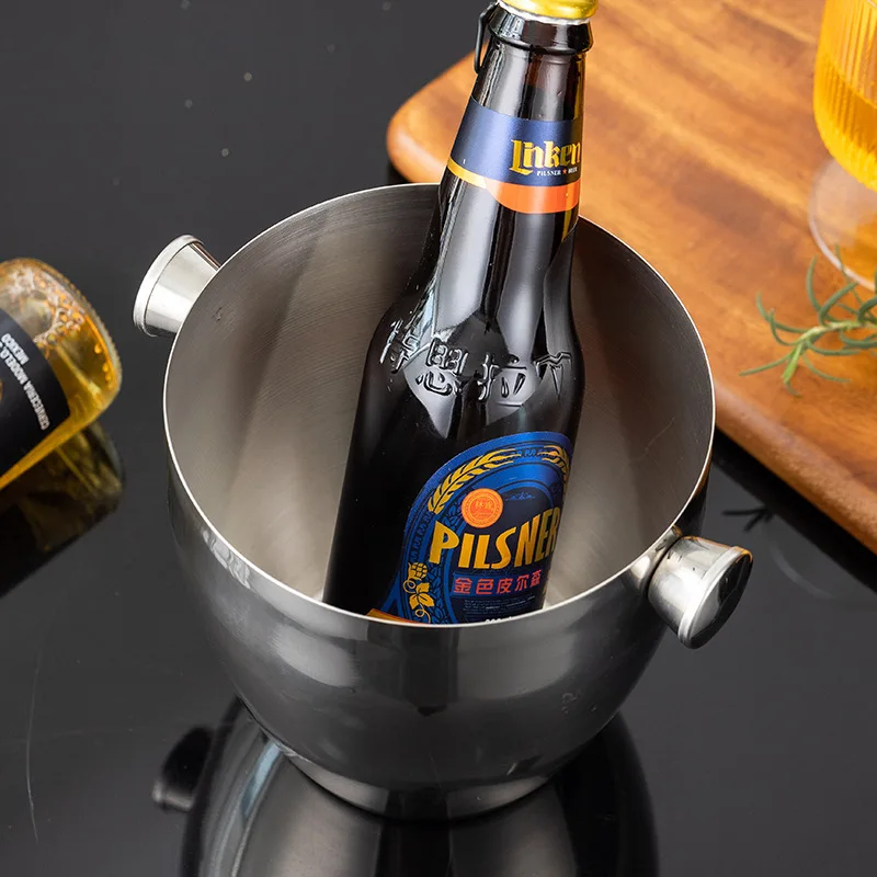 Wholesale Double Wall Handle Champagne Bucket 1.5L Stainless Steel Hotel Ice Bucket