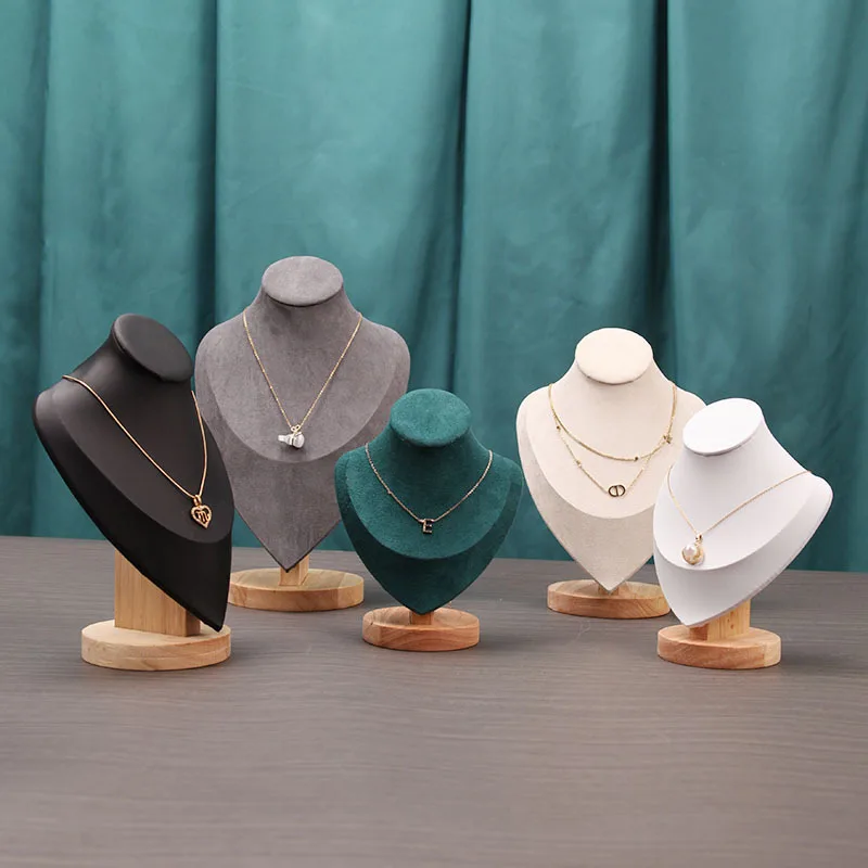 Middle 25cm Wood Portrait Mannequin Jewelry Necklace Pendant Display Figure Model Holder Stand Prop