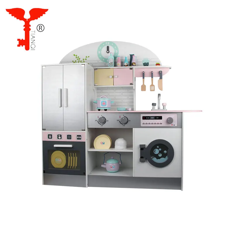 Contemporary kids wooden kitchen toy set for girls