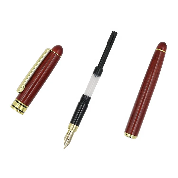 Luxury wooden fountain pen high quality natural Bamboo rose wood  gold trim fountain gift pen