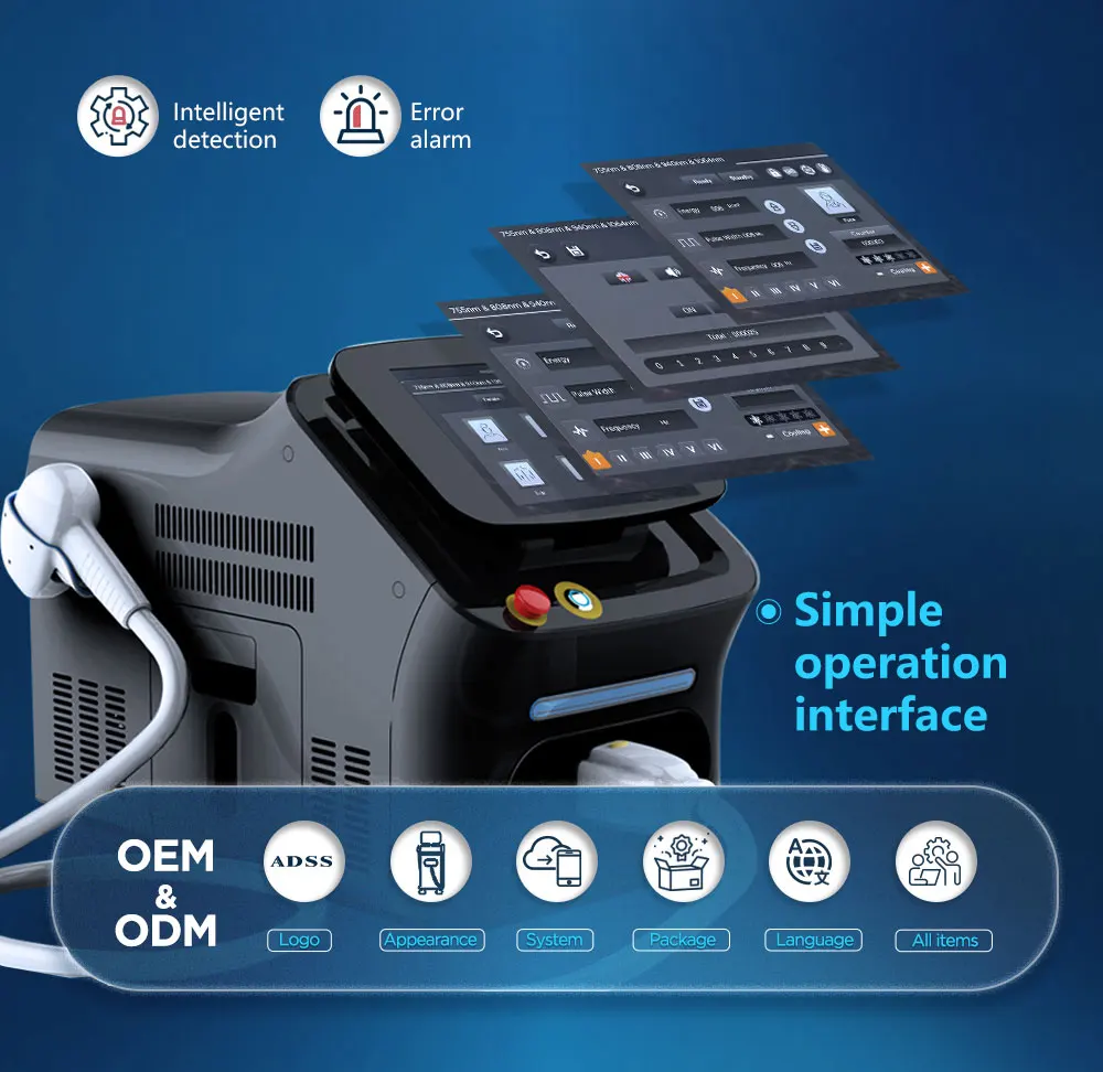 ADSS Best Sellers 755 808 1064 Portable Permanent Diode Laser Hair Removal Machine