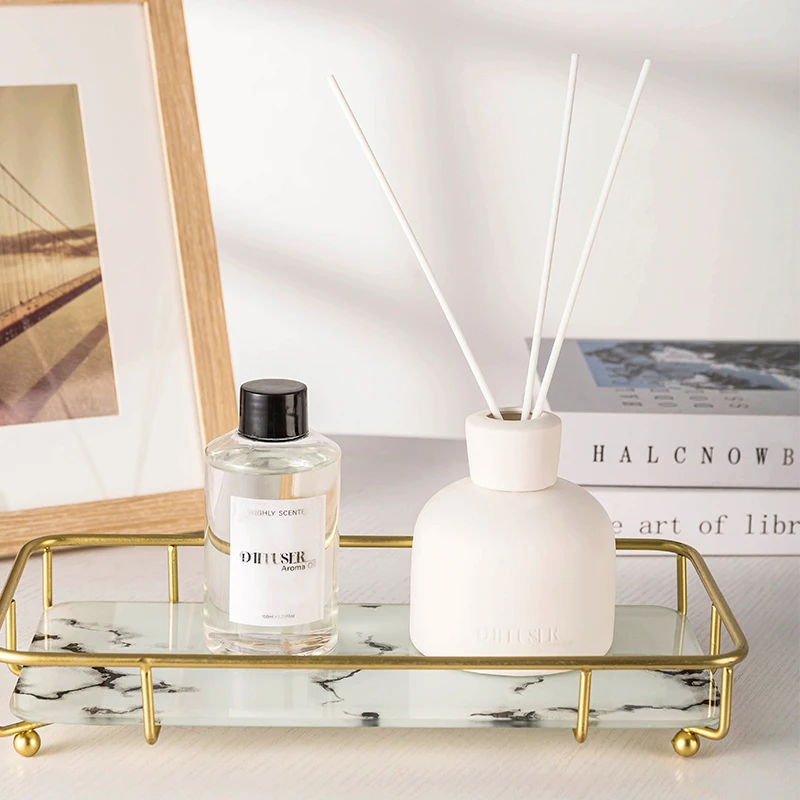 NEWIND 250ml Glass Ceramic Reed Diffuser Home Fragrance Air Freshener Aromatic Oil Perfume Reed Diffuser Set