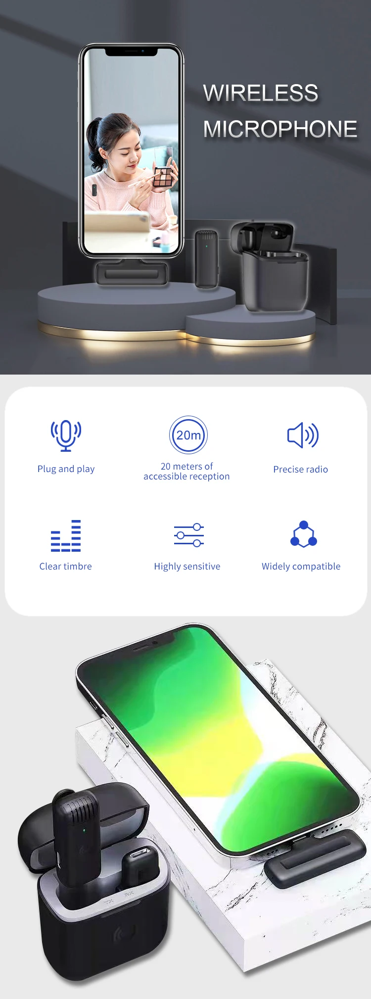 Лидер продаж на Amazon, портативный беспроводной петличный микрофон для мобильного телефона и ноутбука
