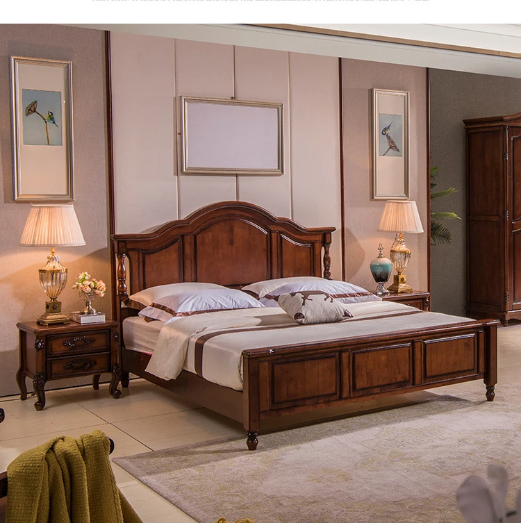 America style luxury high quality bedroom wooden furniture king queen size solid walnut oak ash wood 1.8 meter 1.5 meter beds