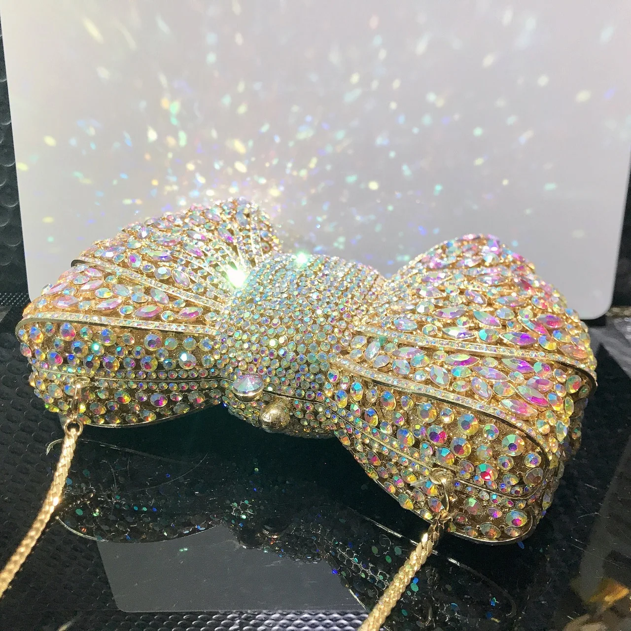New colorful bow clutch bag customized woman wedding party rhinestone tote bag with magnet