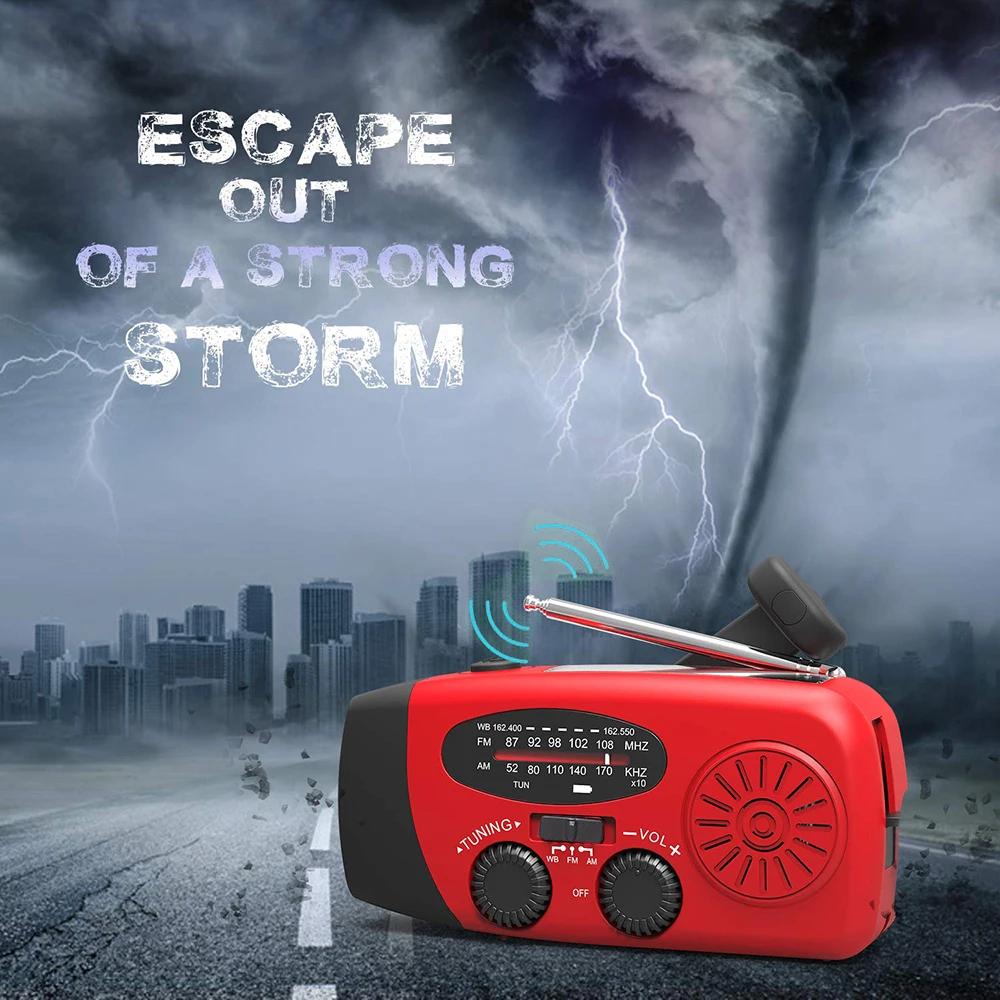 Built-in 2000mAh battery emergency weather radio portable solar hand crank radio with flashlight