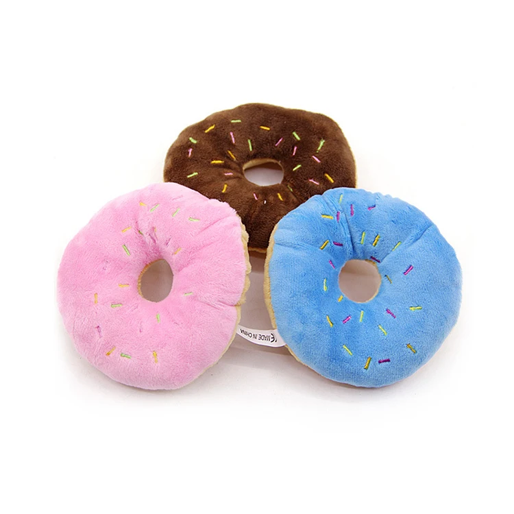Cute Squeak Toy Round Soft Plush Pet Dog Toy Donut
