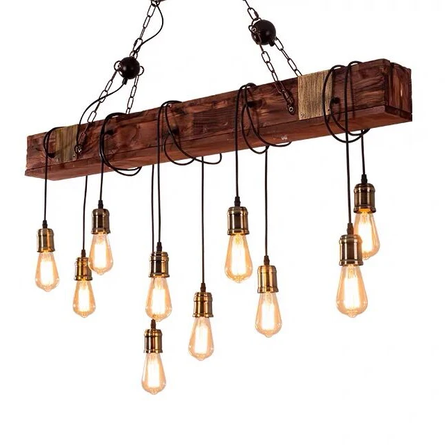 
Reclaimed Wood Rustic Chandelier Decoration Industrial Edison Bulbs pendant kitchen light 