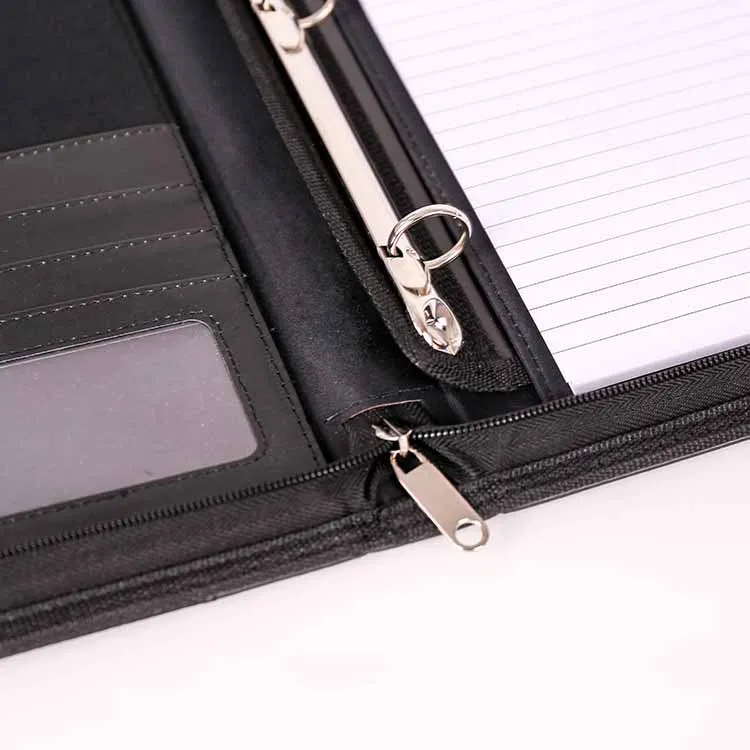 Business resume interview leather contratible portfolio padfolio tablet sleeve big pocket card slot pen holder handle