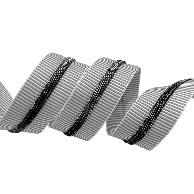Hot sale nylon zipper special zebra stripes tape gunmetal teeth jacquard #5 and #3 zipper coil for bag