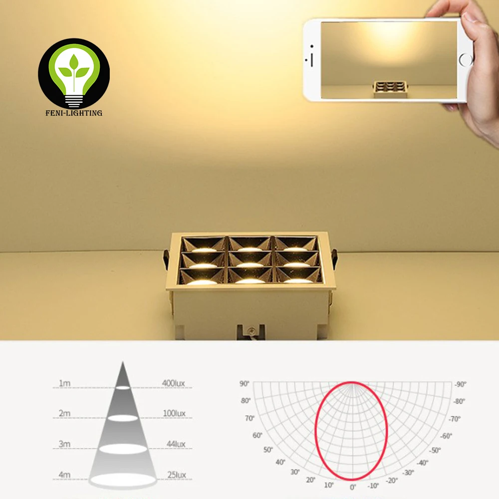 Flick free Recessed Anti-glare LED Grille Lighting LED Linear Downlight LED spotlight