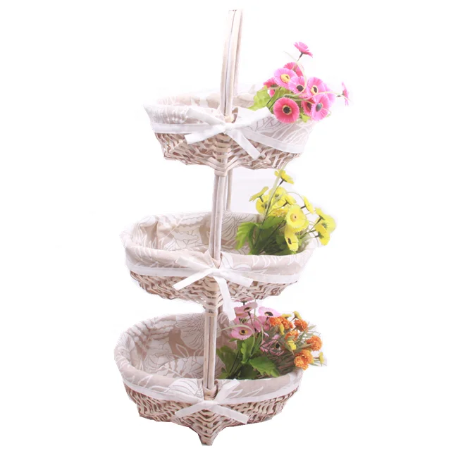 
3 tier factory manufacture home storage wicker stacking bread basket fruit basket 