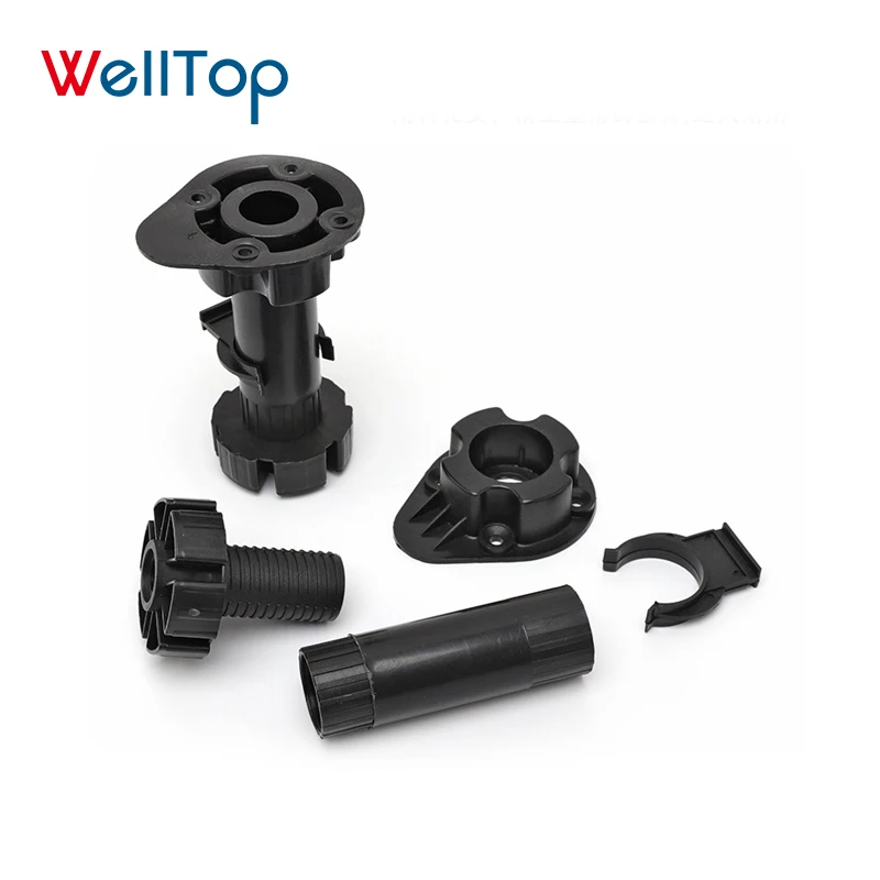 WELLTOP 06.006 Black Adjustable Plastic Table Leg Leveling Feet Plastic Furniture Legs for Cabinet Kitchen Bathroom Table