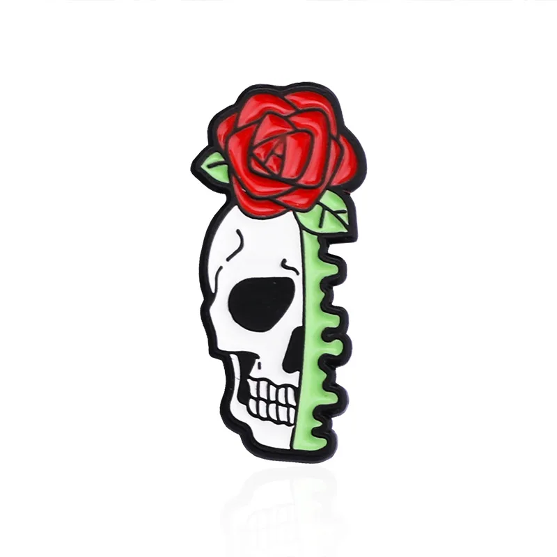 Gothic punk style fashional rose skull ename pins