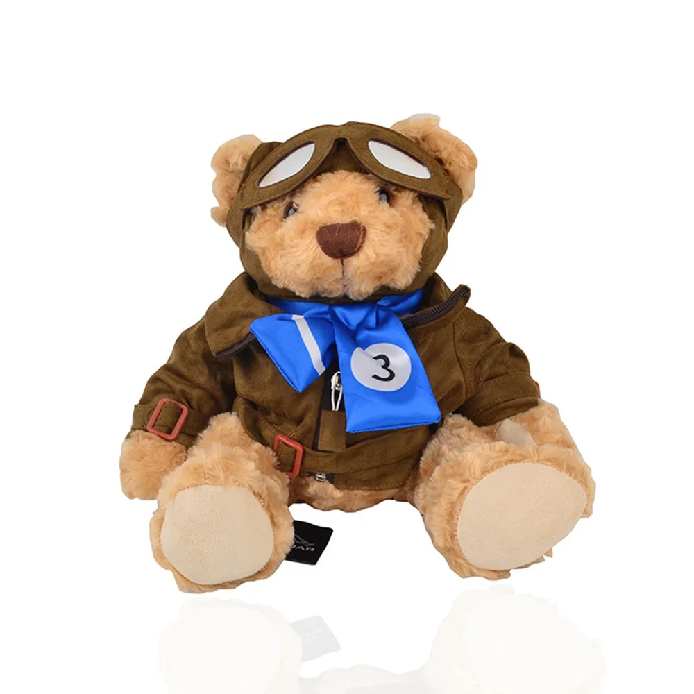 Custom Plush Toy Cute Soft Stuffed Animal Airline Mascot Aviator Plush Pilot Teddy Bear With Glasses