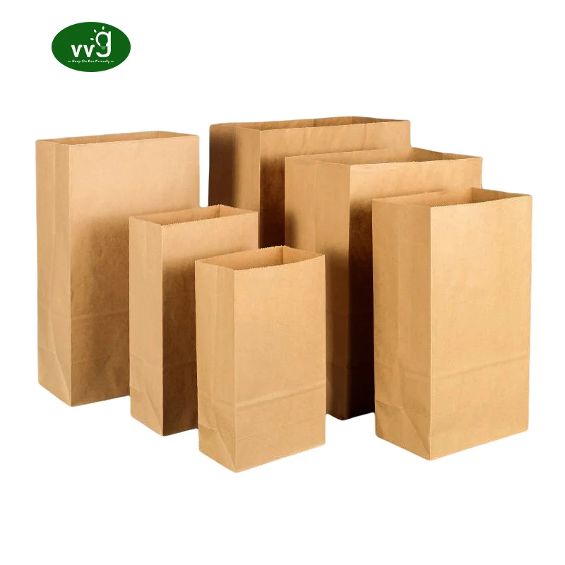 VVG Wholesale Brown Kraft Paper Bags Biodegradab Takeaway Food Packaging Bags for Bakery Cookies Snacks Sandwiches