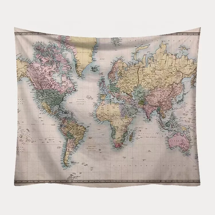 Personalized Custom Printed Wall Art Hanging Blanket World Map Tapestry For Home Decor