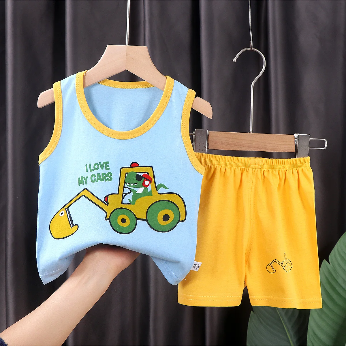 Wholesales 100% cotton kids boy clothes two piece sets sleeveless vest shorts summer children clothing girls sets