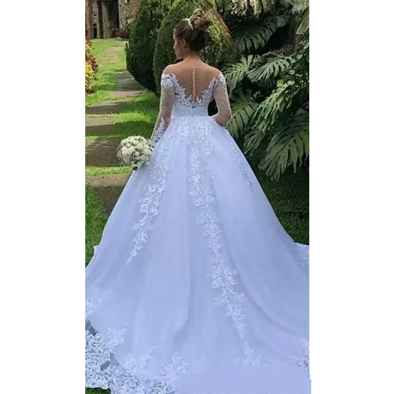 S0660H          2024New Drop Shipping  Long-sleeved Slim White Wedding Plus Size Heavy Industry Bridal Main Wedding Dress