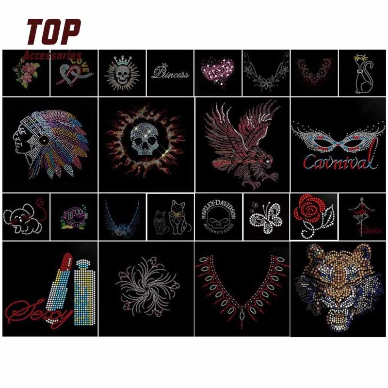 Most Popular Hot Fix Iron on Rhinestone Transfer Motifs for Women T-shirt