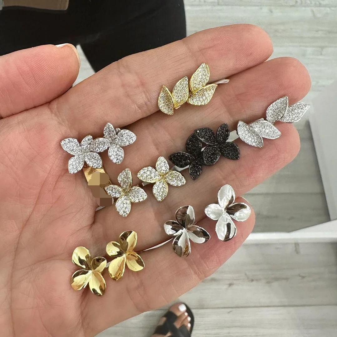 Summer Full Diamond Fashion Women Jewelry 5A Cubic Zirconia Leaf Shape Dangle Stud Earrings