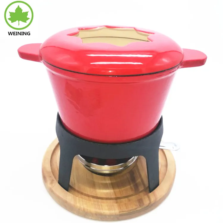 Cast Iron Fondue Pot Set 6 Fondue Forks Safety Burner Chocolate Cheese