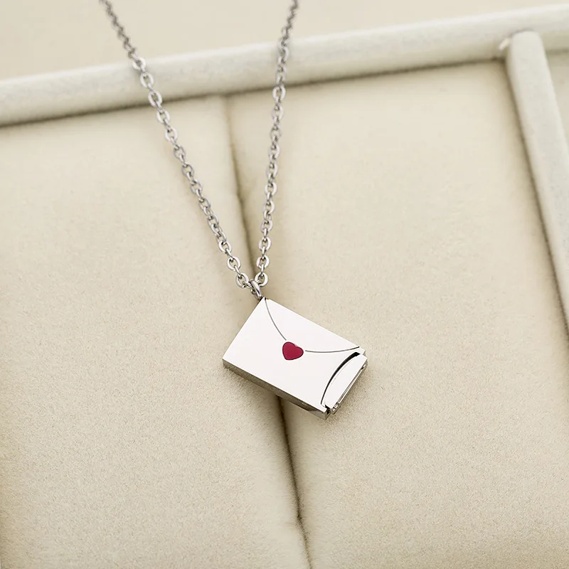 Personalized Promise Initial Message Necklaces Two Part Envelope Nameplate Necklace silver Necklace