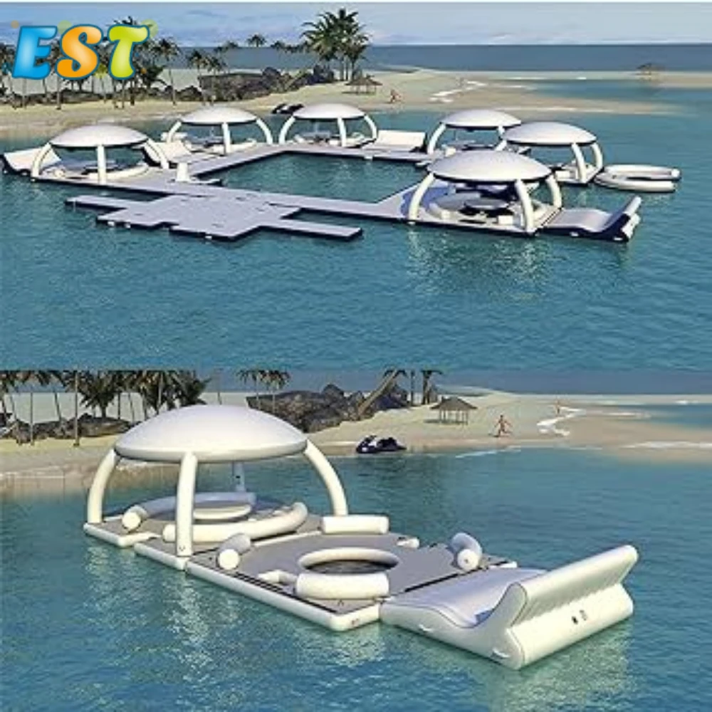 New Product Family Pontoon Bana Deck Water Leisure Island Drifts Dock Inflatable Floating Platform Aqua Party Mat With Tent