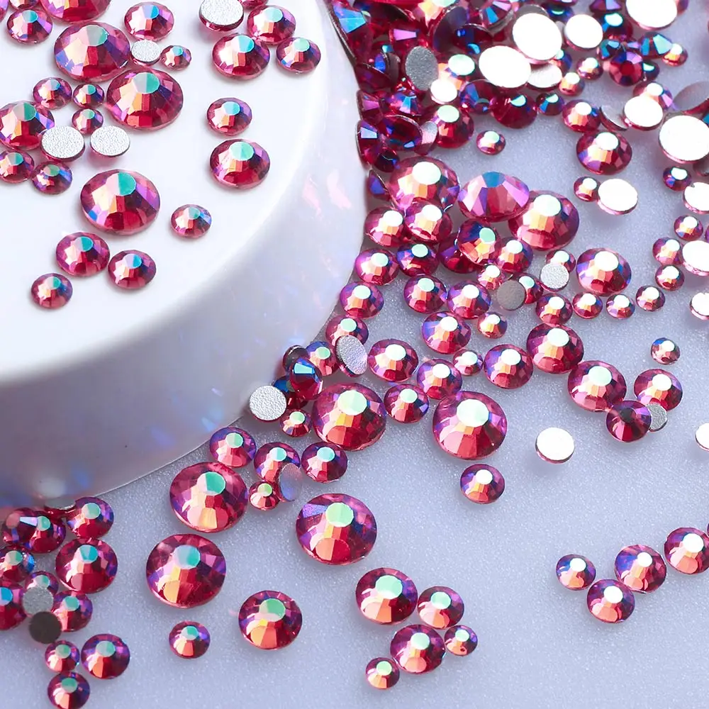 SS6 8 10 12 16 20 30 Rose AB Glass Crystal Iron On Strass Stones Round Crystal Appliques Hot Fix Rhinestones For Garment