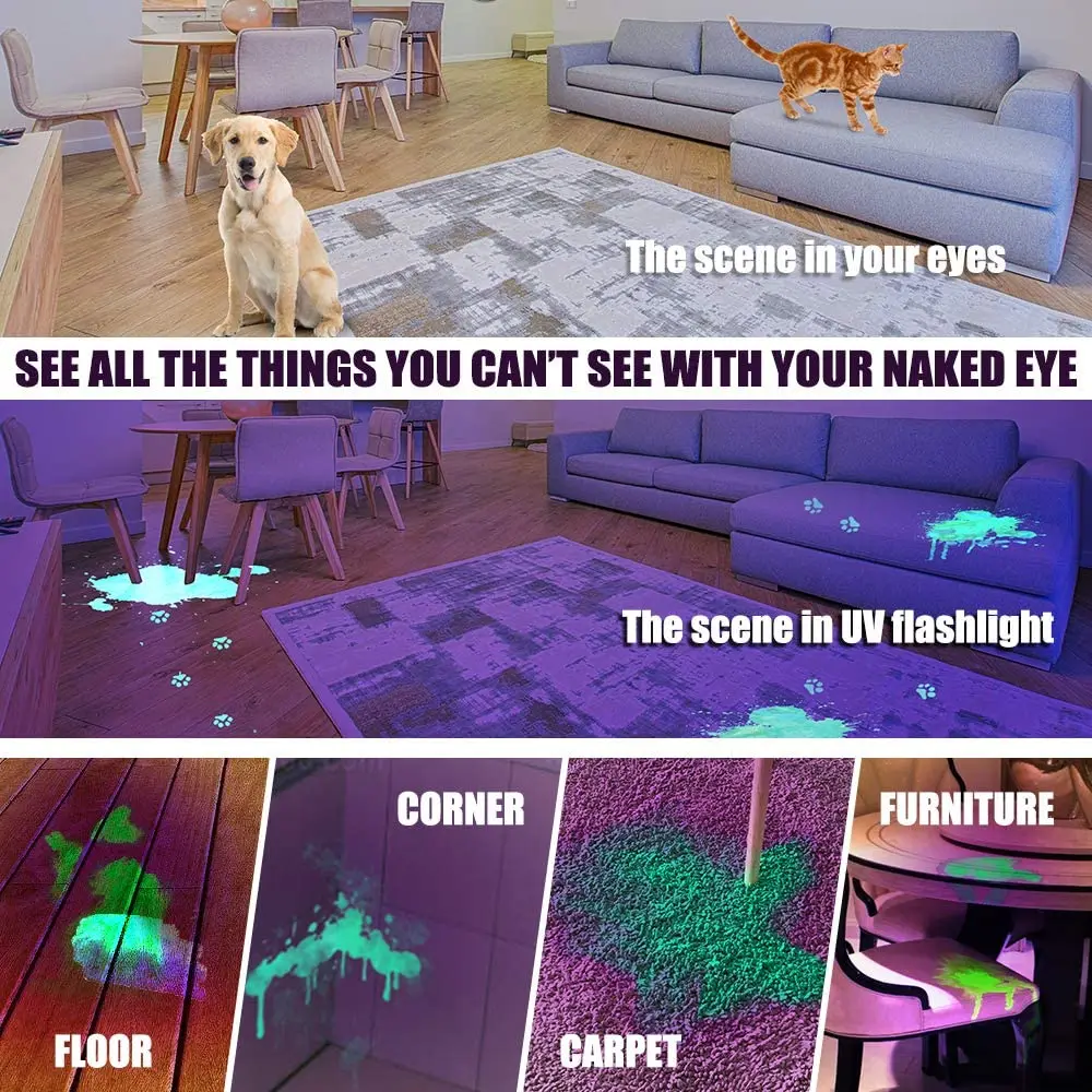
128 LED Ultraviolet Blacklight 395NM Detector for Dog Urine For Dog/Cat Urine Dry Stains,Bed Bug 128 UV LED Flashlight 