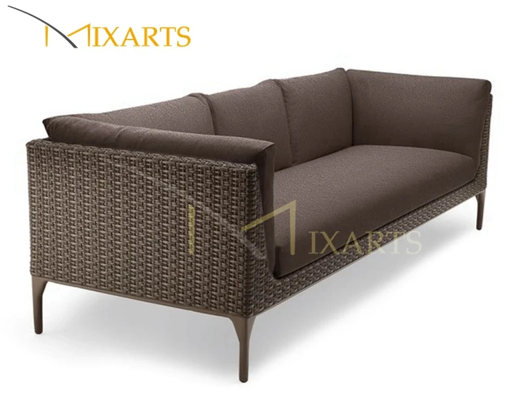 Outdoor Furniture 4 Seaters Synthetic Rattan Wicker Garden Sofa Armrest Sofa
