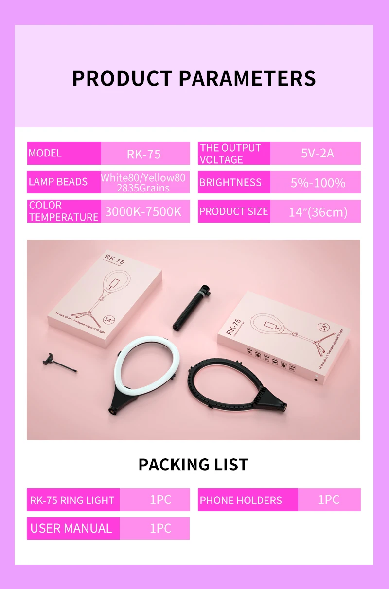 Hot Sale 14 Inch Selfie Ring Light with Tripod Stand for TikTok Video Live Stream Makeup Photography All in One Ring Light