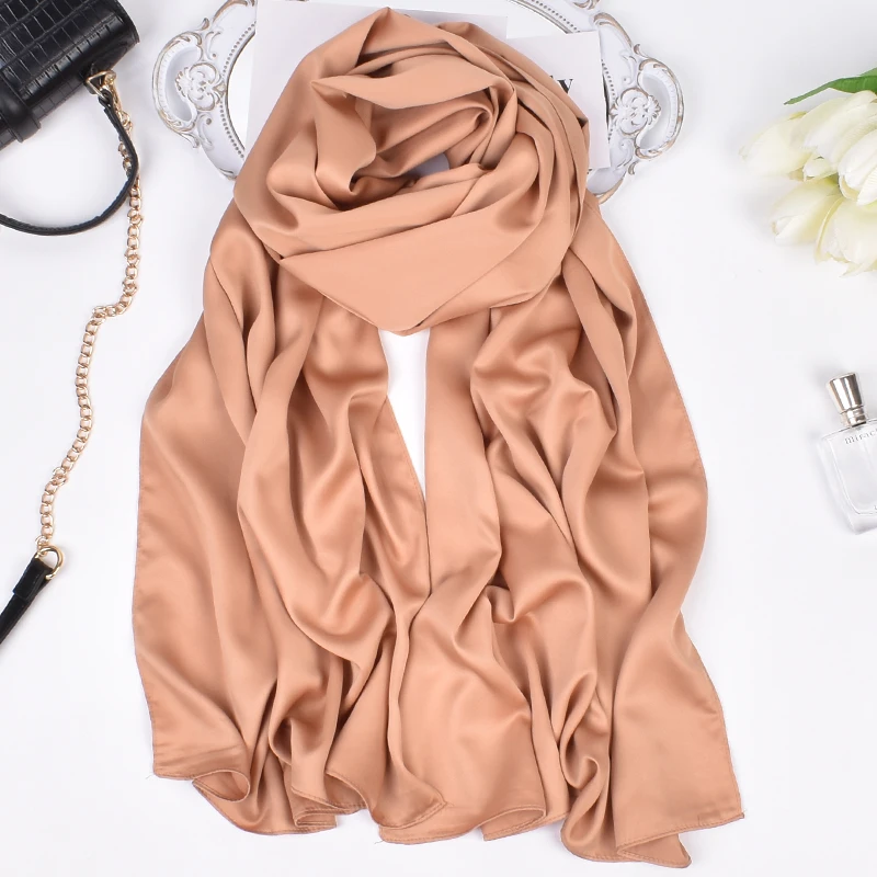 Custom Elegant fashion 30 Colours Collection Solid Matt Satin Silk scarf for Women Wedding Party Shawls and Wraps satin hijab