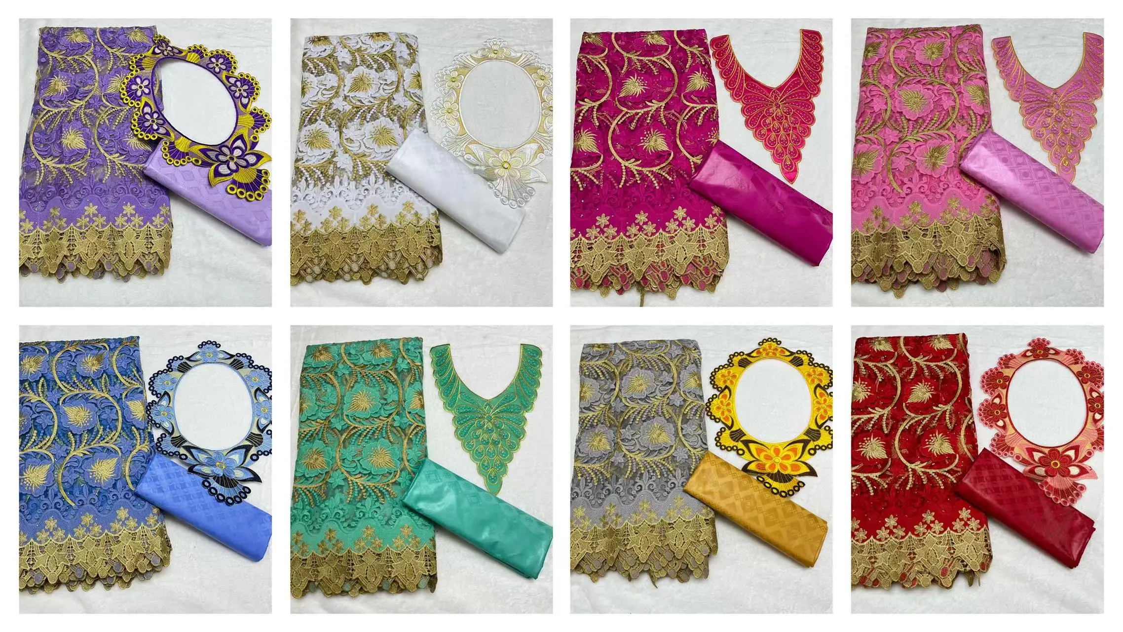 Wholesale net lace bazin african lace fabric set 2.5yards mix 2.5 yards cotton bazin