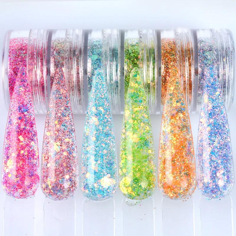 Custom Shiny Manicure Supplies Big Small Cosmetic Nail Art Sequins Filling Glitter Powder Neon Fluorescent Nails Filling Mixed
