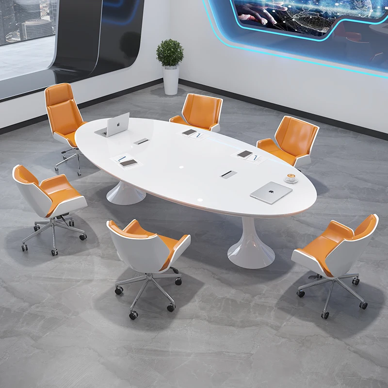 Oval Simple Modern White Large Conference Table And Chair Combination Training Table Negotiation Long Table