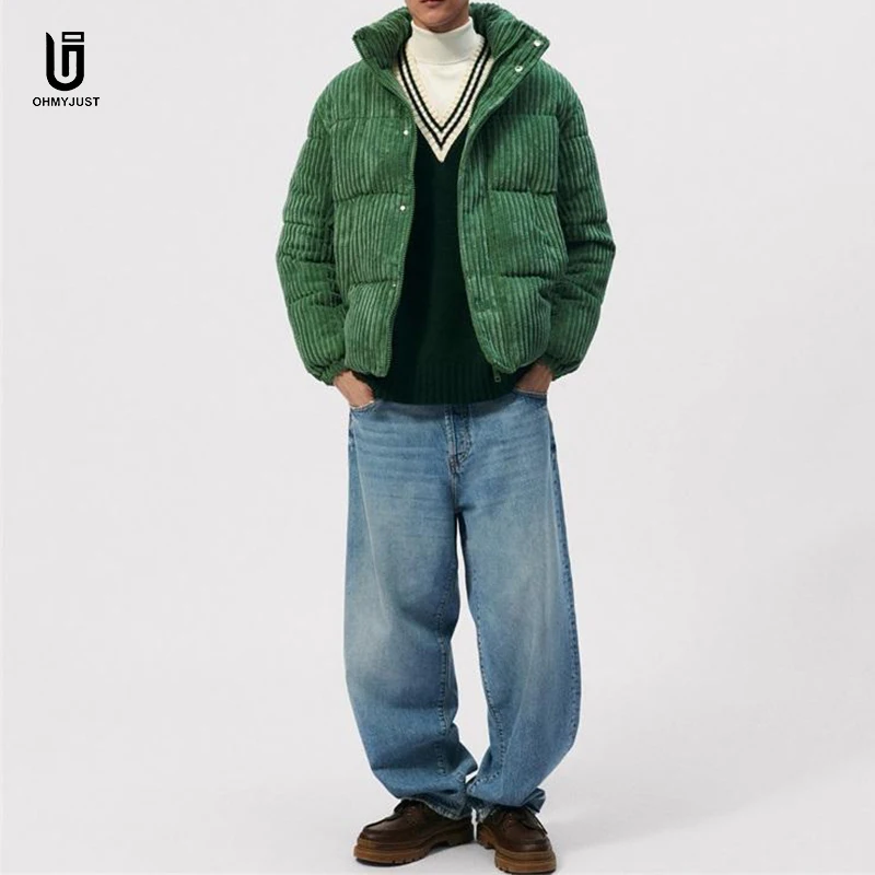 Customized Logo Oversized Jacket Casual Thick Corduroy Warm Heavy Weight  Down Coat Winter Men Quilted Puffer Jackets