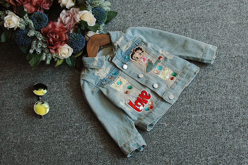 New Fahion toddler girls denim jacket spring autumn new designs baby girls sequins jeans coat clothing