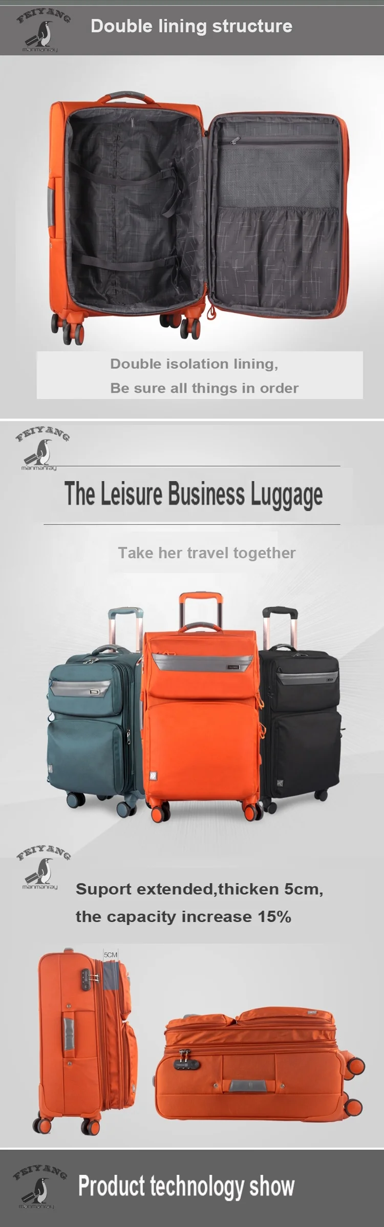 
Hot sale new design durable fabric luggage bags long-distance big capacity luggage carry-on suitcase 