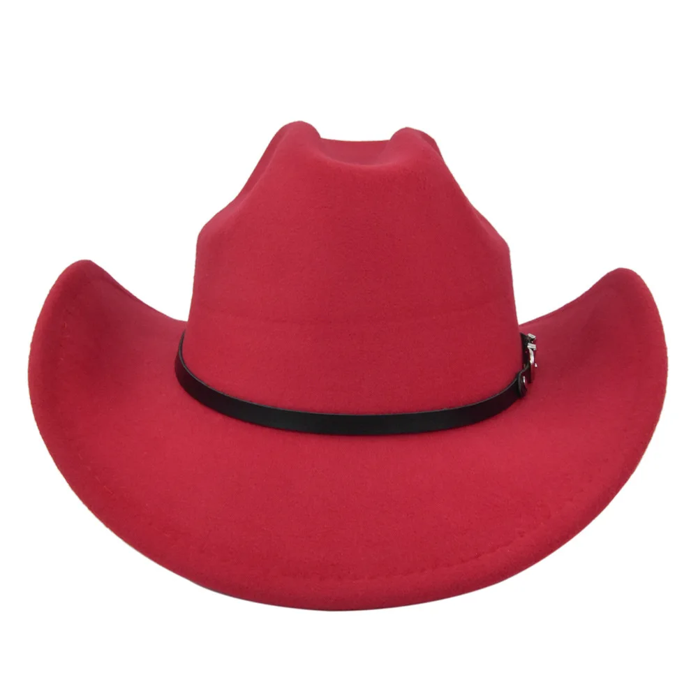 fashion classic women female red felt cowgirl hats western cattlemen cowboy hat with leather band