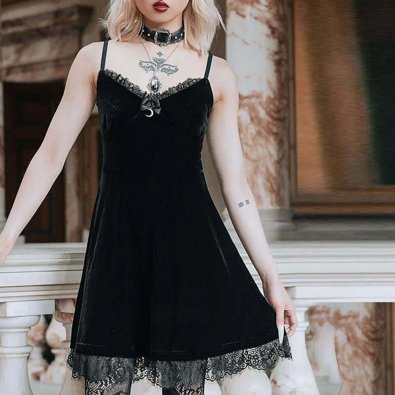 New Dropshipping hot sell wholesale fashion girls sexy gothic black mini dress