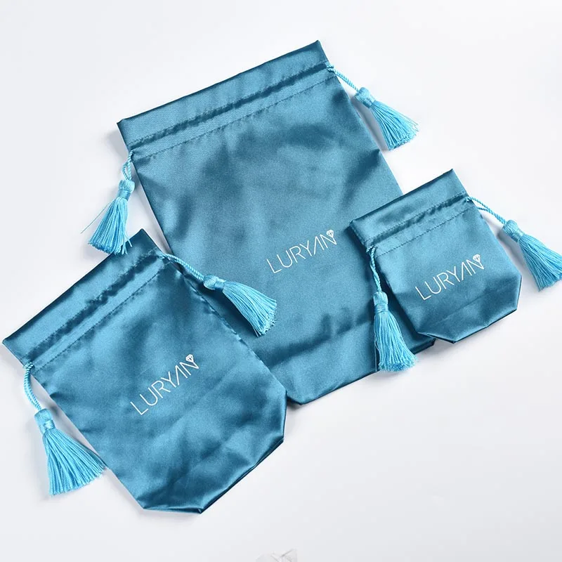 Good quality tassels drawstring satin jewelry bag pouch packaging for jewelry box
