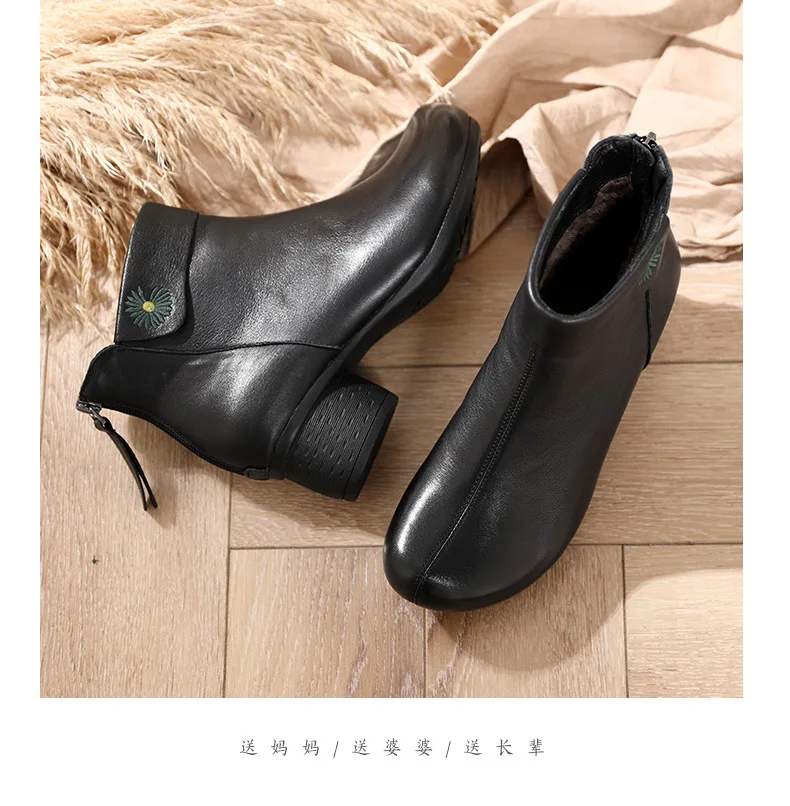 B15282A hot sale fashion women winter leather high heel boots shoes mom warm shoes mother leather boots